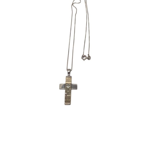 Carolyn Pollack/Roderick Tenorio Sterling Silver 14K Cross Pendant on SS Chain - Picture 3 of 4